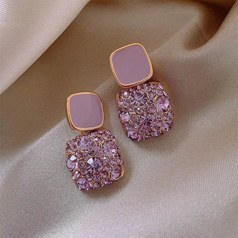 New Vintage Purple Shiny Crystal Geometric Women's Earrings.