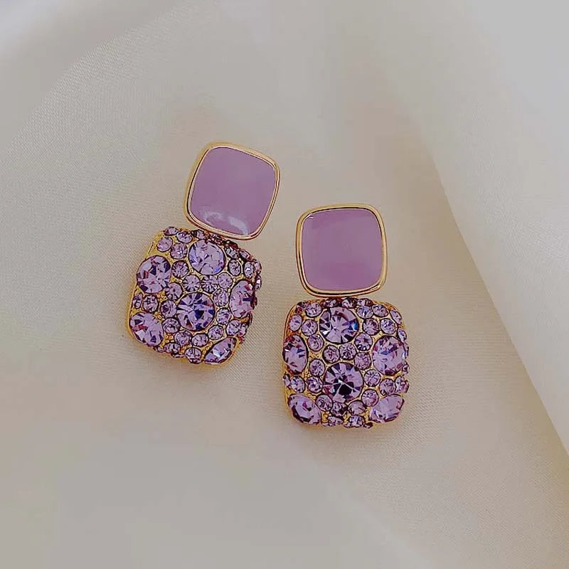 New Vintage Purple Shiny Crystal Geometric Women's Earrings.