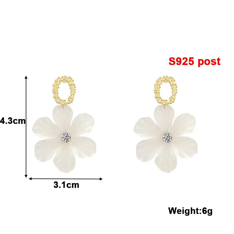 Translucent White Flower Hanging Earrings for Women.