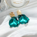 Solid Color Twisted Smooth Rose Flower Petal Dangle Earrings for Women