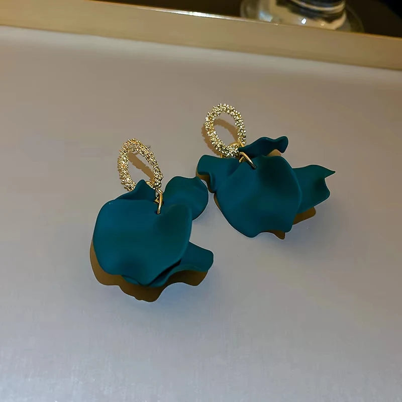 Solid Color Twisted Smooth Rose Flower Petal Dangle Earrings for Women