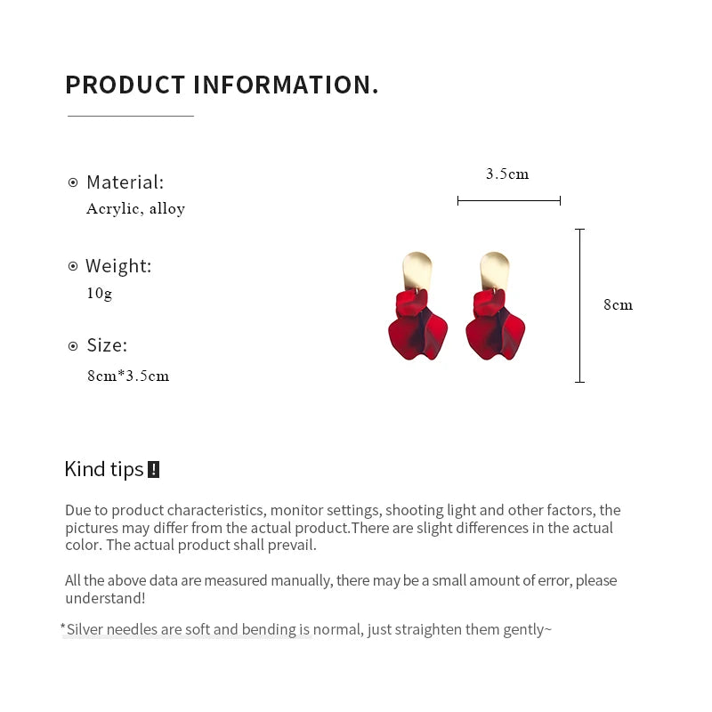 Solid Color Twisted Smooth Rose Flower Petal Dangle Earrings for Women