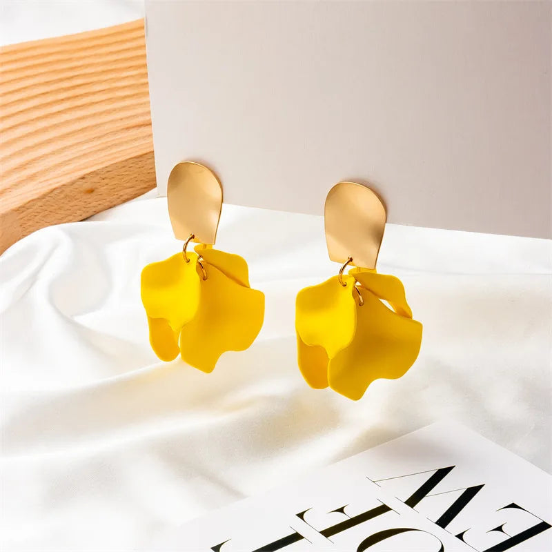 Solid Color Twisted Smooth Rose Flower Petal Dangle Earrings for Women