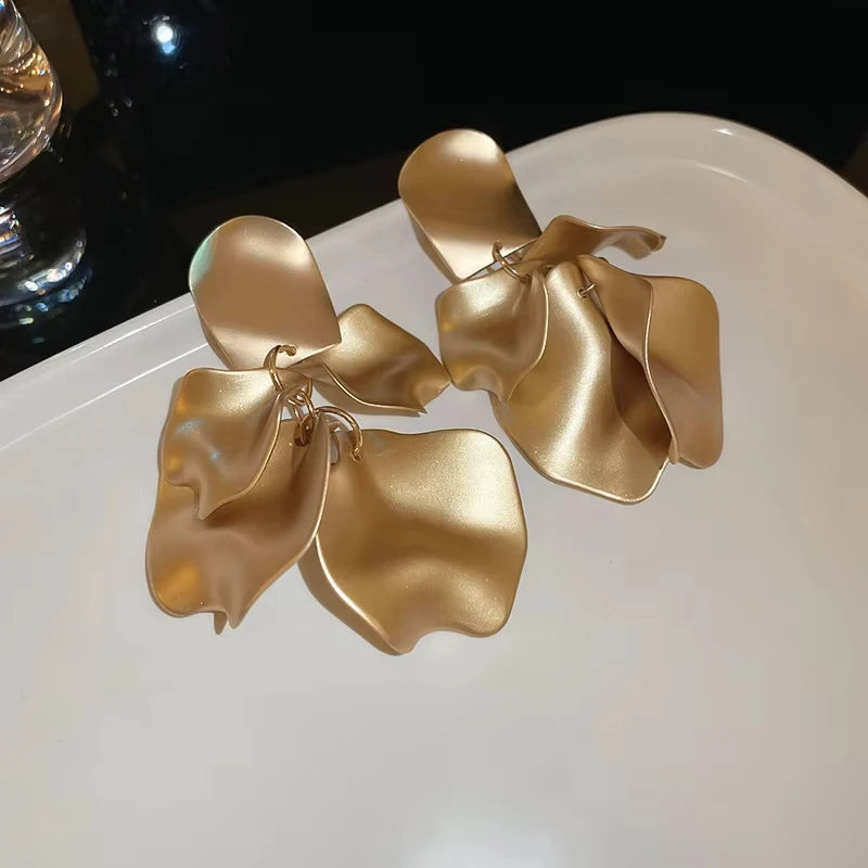 Solid Color Twisted Smooth Rose Flower Petal Dangle Earrings for Women