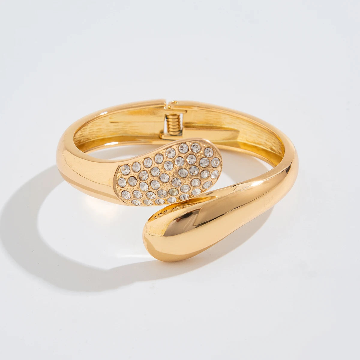 Ingemark Hip Hop Inlaid Rhinestones Water Drop Spring Bangle for Women