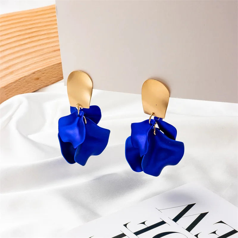 Solid Color Twisted Smooth Rose Flower Petal Dangle Earrings for Women